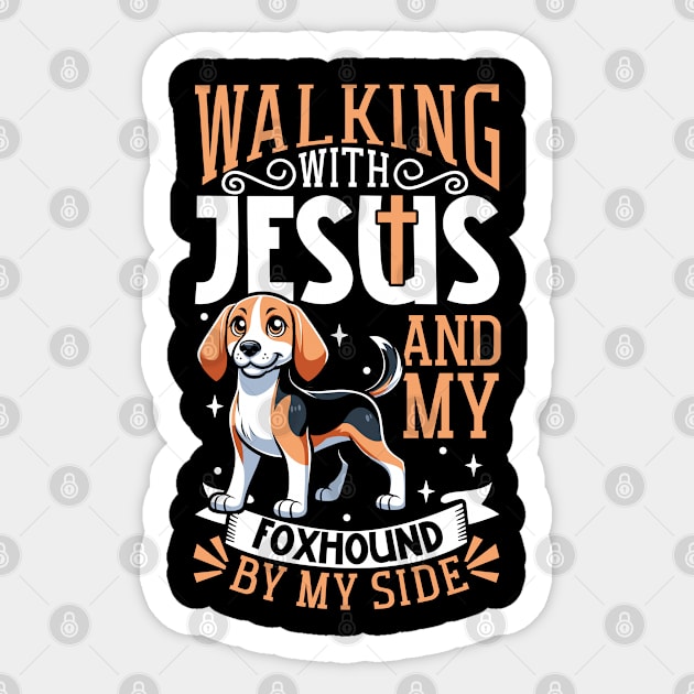 Jesus and dog - English Foxhound Sticker by Modern Medieval Design